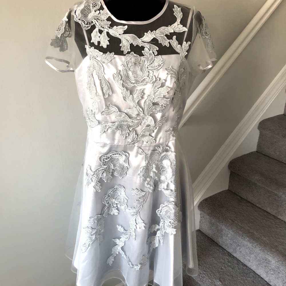 Mesh satin appliqué dress